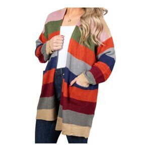 Haptics by Holly Harper Multi-Color Striped Open Front Cardigan — Size S & 3X